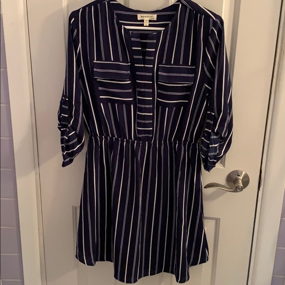 Monteau Navy Blue Waist-defined Dress